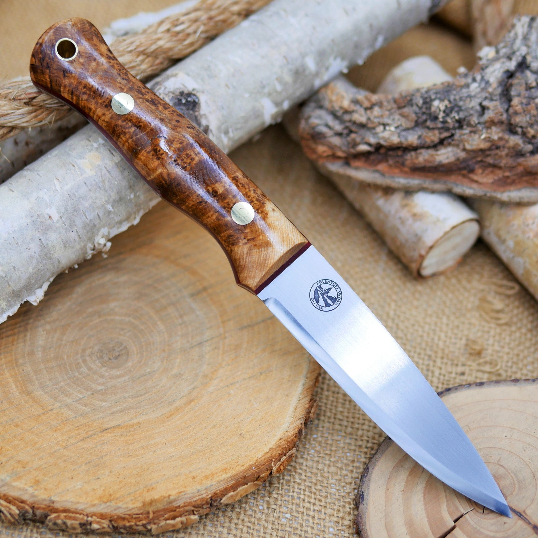 Mountaineer: Black Ash Burl & Red G10 – Adventure Sworn Bushcraft Co.