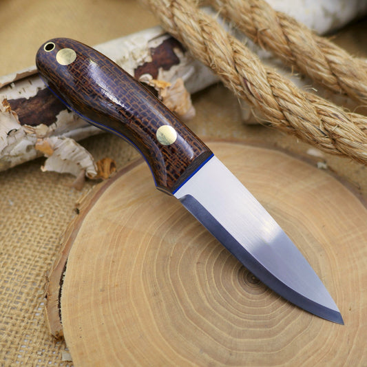 Walker: 3V, Dark Brown Burlap Micarta, Blue G10 Liners