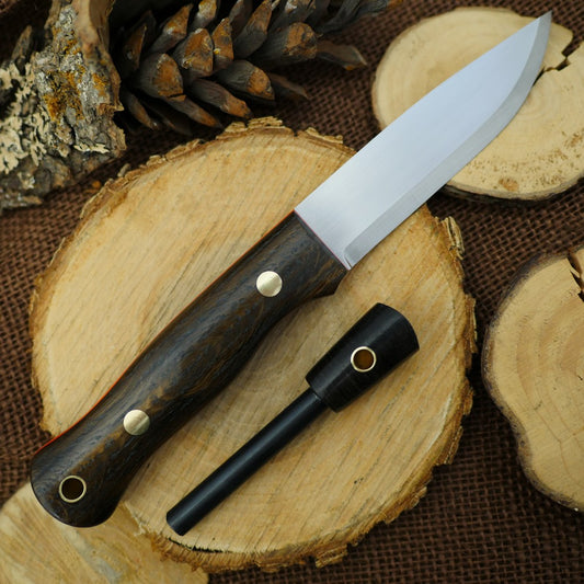 CPM 3V Explorer: Bog Oak, Orange G10 & Matching Firesteel - Adventure Sworn Bushcraft Co.