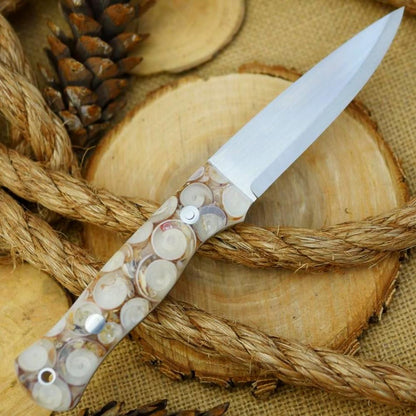 CPM 154 Mountaineer: Cast Seashells & White Acrylic - Adventure Sworn Bushcraft Co.