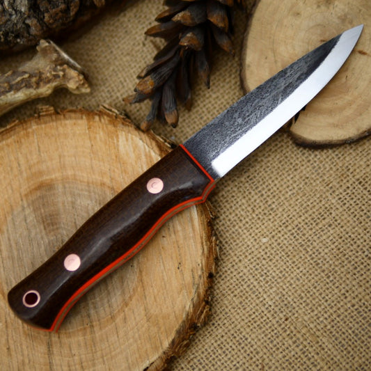 Classic: Dark Brown Burlap Micarta & Hunter Orange G10 - Adventure Sworn Bushcraft Co.