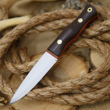 Classic: Dark Brown Burlap Micarta, Thick Red & Thin Yellow - Adventure Sworn Bushcraft Co.